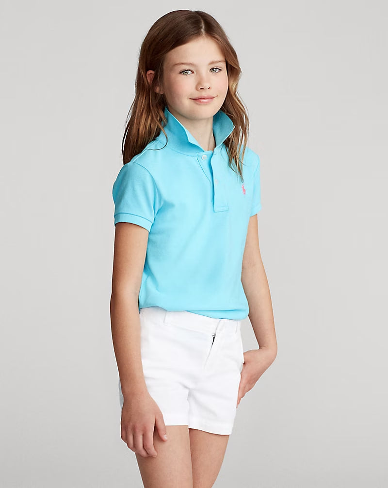 Cotton Mesh Polo Shirt 7-16 - - Turquoise blue