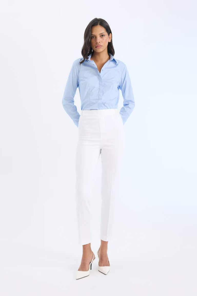 Valentina Sigaret Normal Waist Straight Leg Satin Trousers - - White
