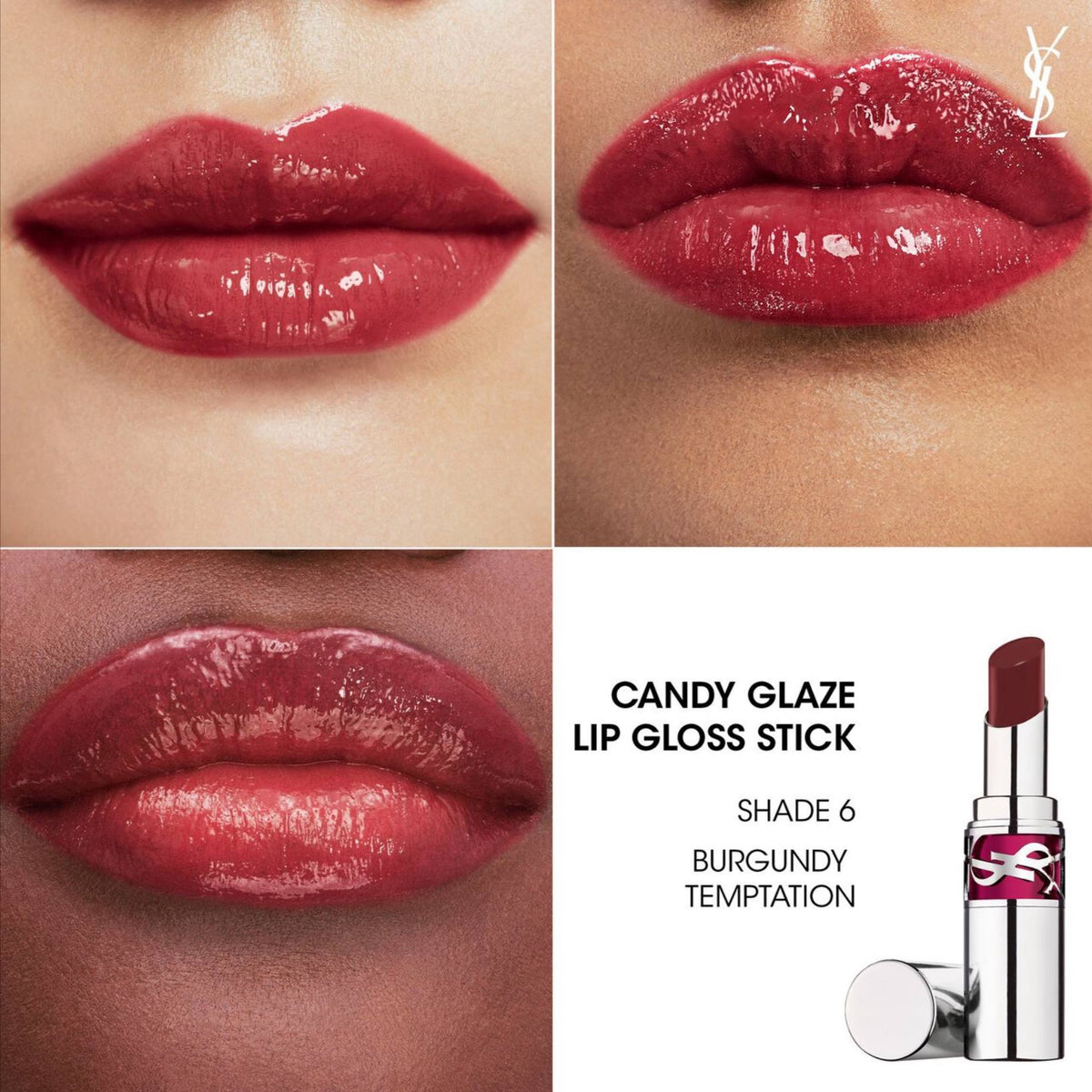 YVES SAINT LAURENT Rouge Volupté Candy Glaze Lip Gloss Stick - - 6 Burgundy Temptation