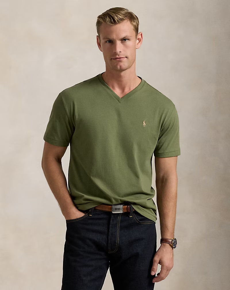 Classic Fit Jersey V-Neck T-Shirt - - olive green