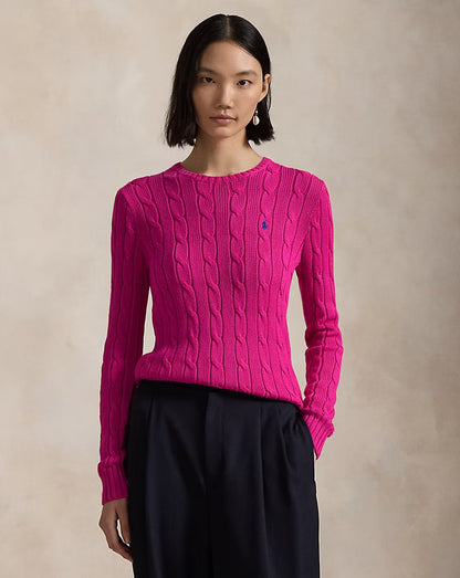 Cable-Knit Cotton Crewneck Sweater - - Royal pink
