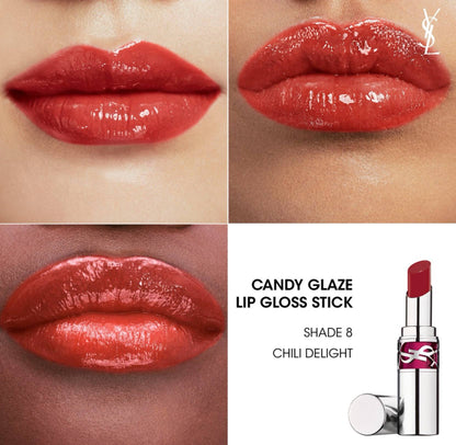 YVES SAINT LAURENT Rouge Volupté Candy Glaze Lip Gloss Stick - - 8 Chili Delight