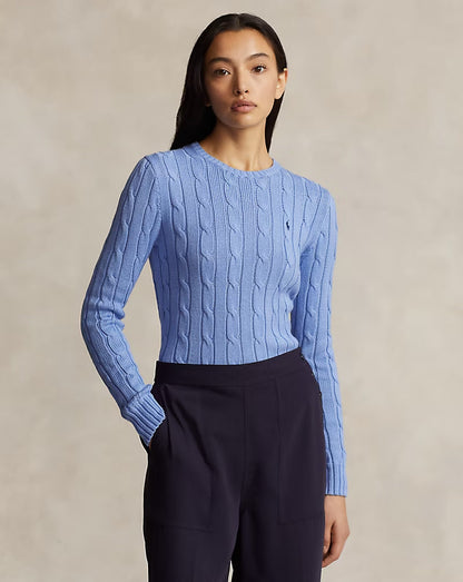 Cable-Knit Cotton Crewneck Sweater - - sky