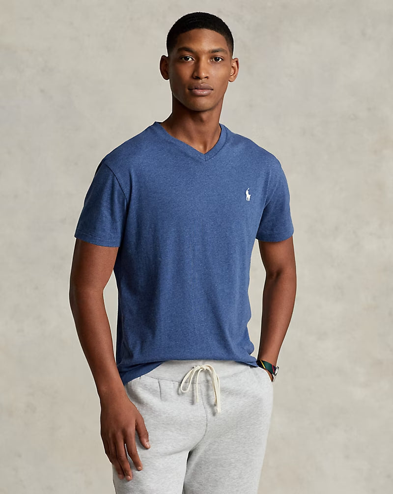Classic Fit Jersey V-Neck T-Shirt - - Blue