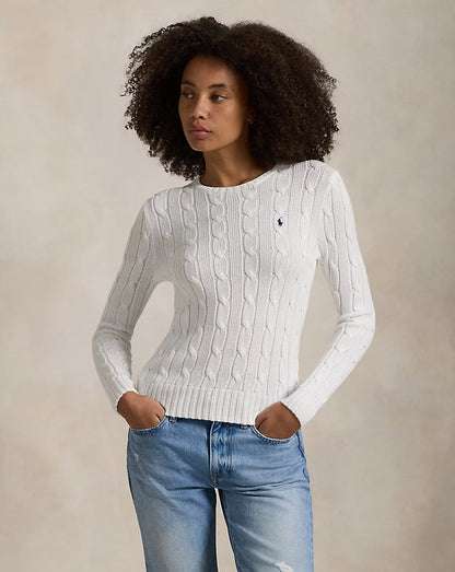 Cable-Knit Cotton Crewneck Sweater - - White