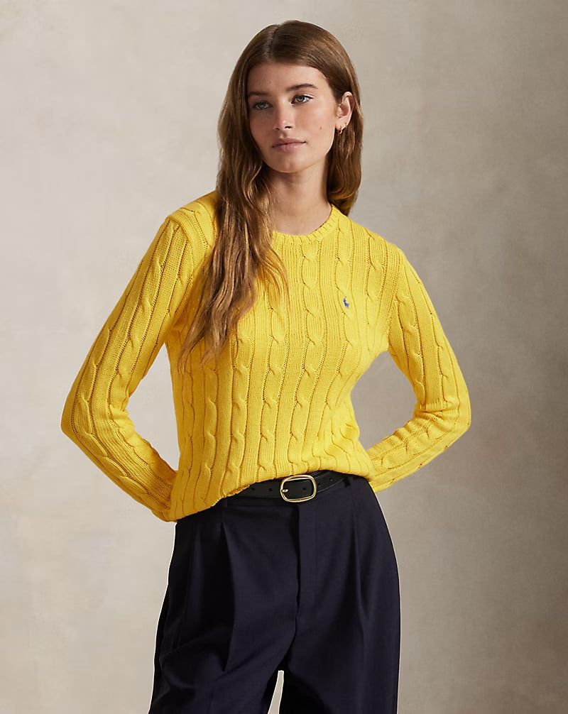 Cable-Knit Cotton Crewneck Sweater - -