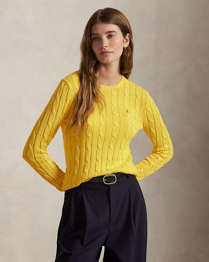 Cable-Knit Cotton Crewneck Sweater - -