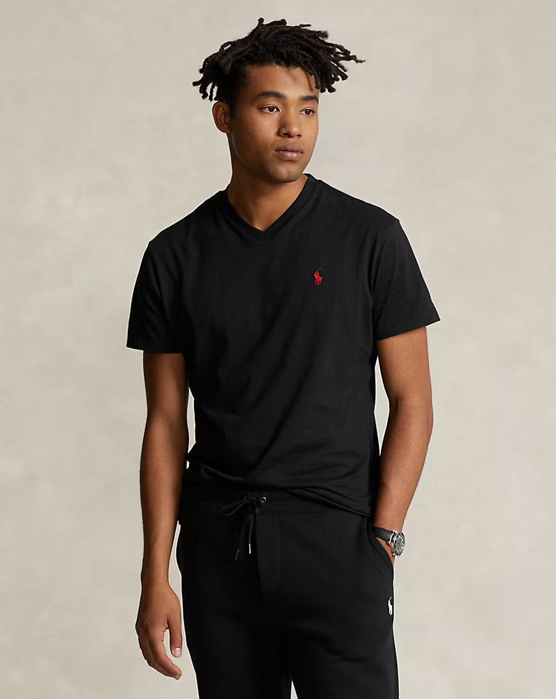 Classic Fit Jersey V-Neck T-Shirt - - Black