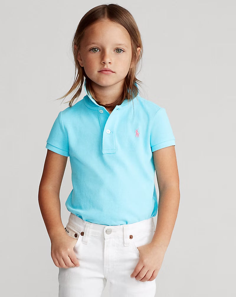 Cotton Mesh Polo Shirt 2-6 - - Turquoise blue