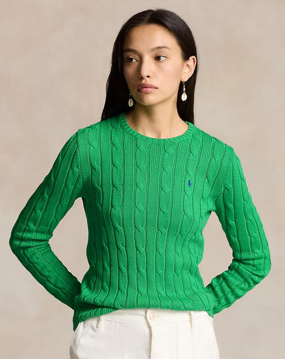 Cable-Knit Cotton Crewneck Sweater - - Green