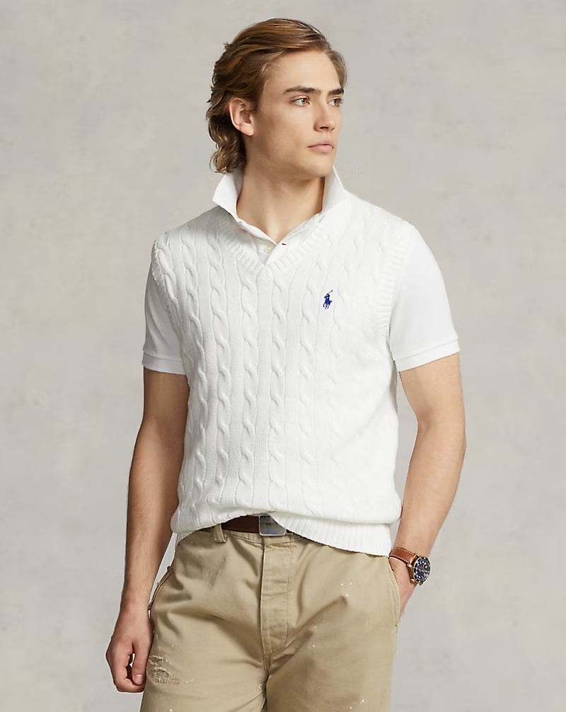 Cable-Knit Cotton Sweater Vest - - White