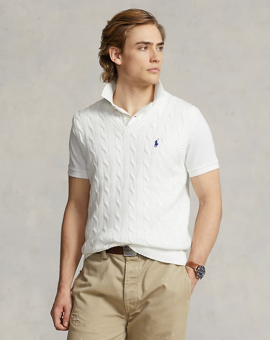 Cable-Knit Cotton Sweater Vest - - White
