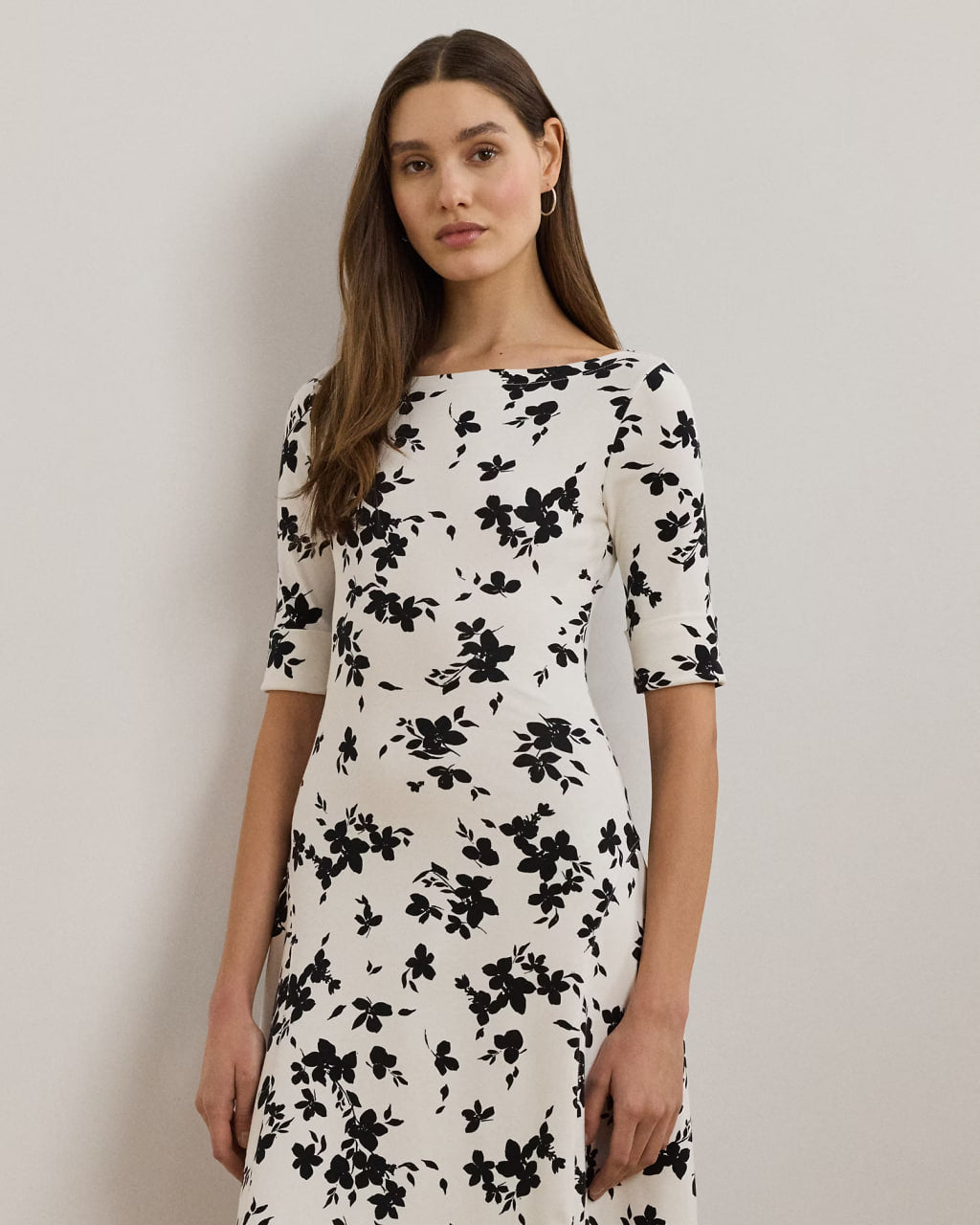 Floral Stretch Cotton Midi Dress - - Floral
