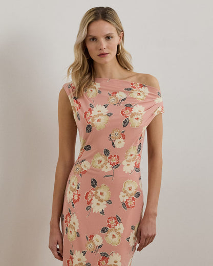 Floral Jersey Off-the-Shoulder Dress - - Floral