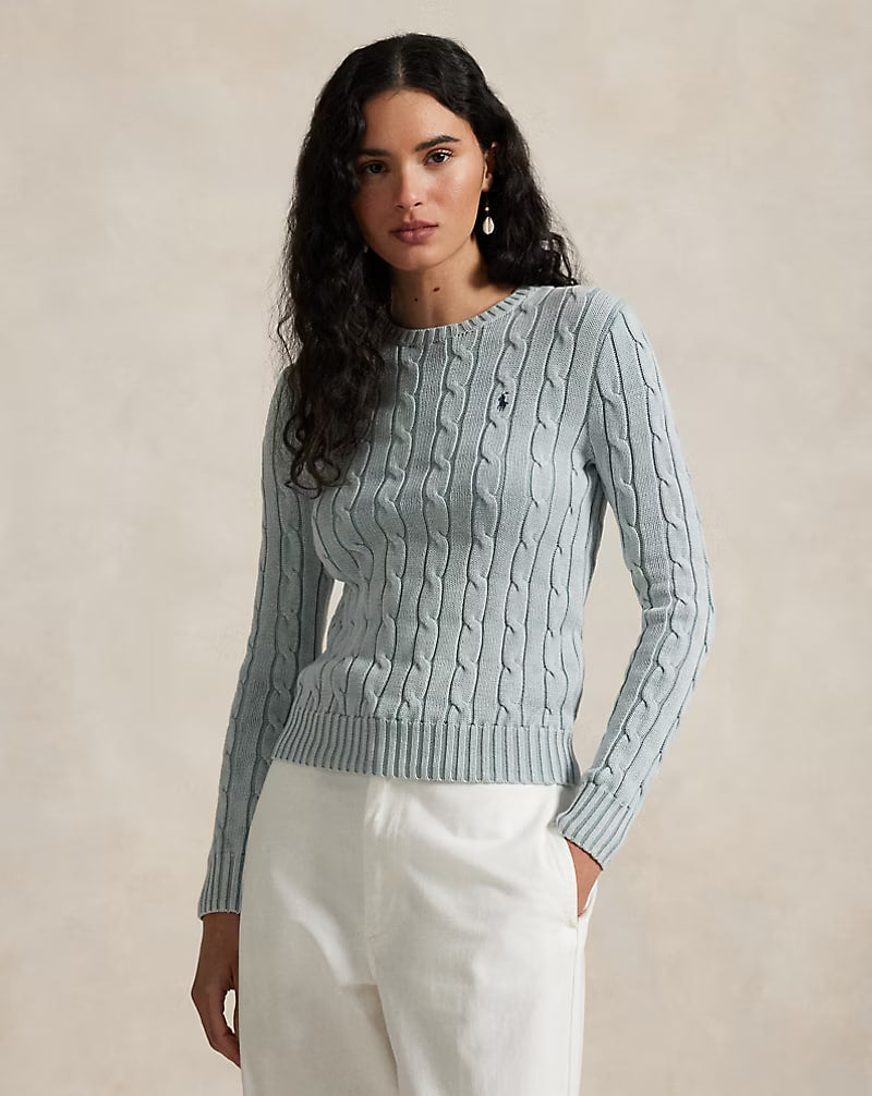 Cable-Knit Cotton Crewneck Sweater - -