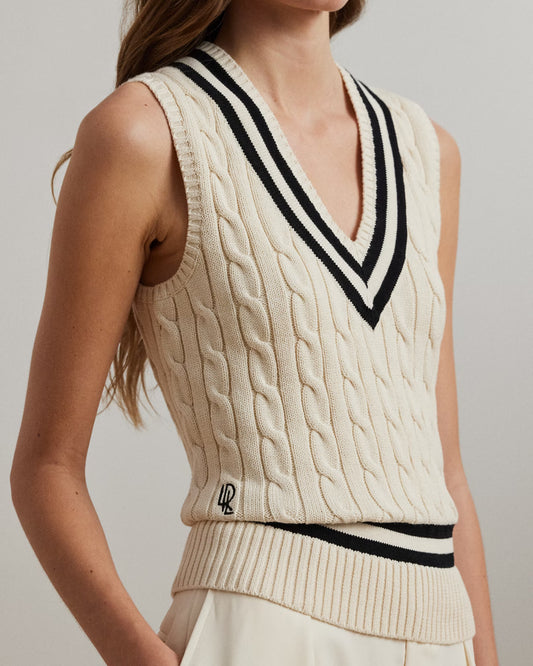 Cable-Knit Cotton Cricket Sweater Vest - - cream