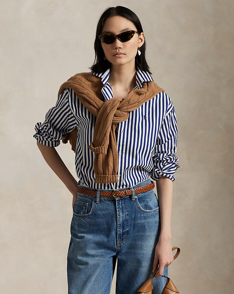 Relaxed Fit Striped Cotton Shirt - - Black
