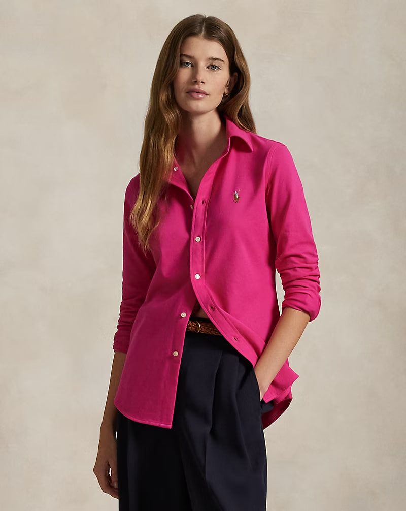 Slim Fit Knit Cotton Oxford Shirt - - Royal pink