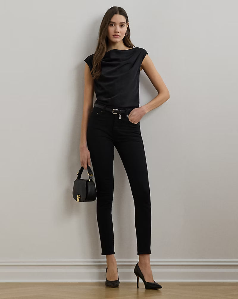 Satin Charmeuse Off-the-Shoulder Blouse - - Black