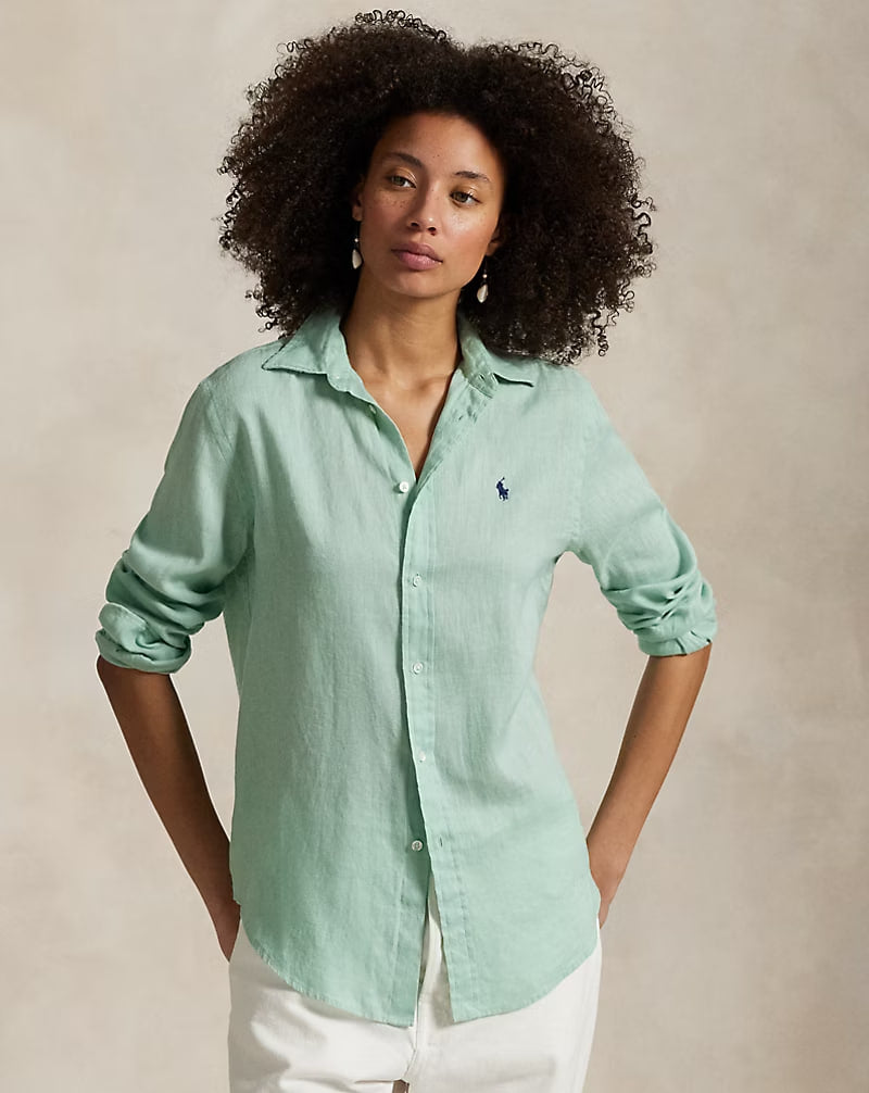 Classic Fit Linen Shirt - - Greenstone