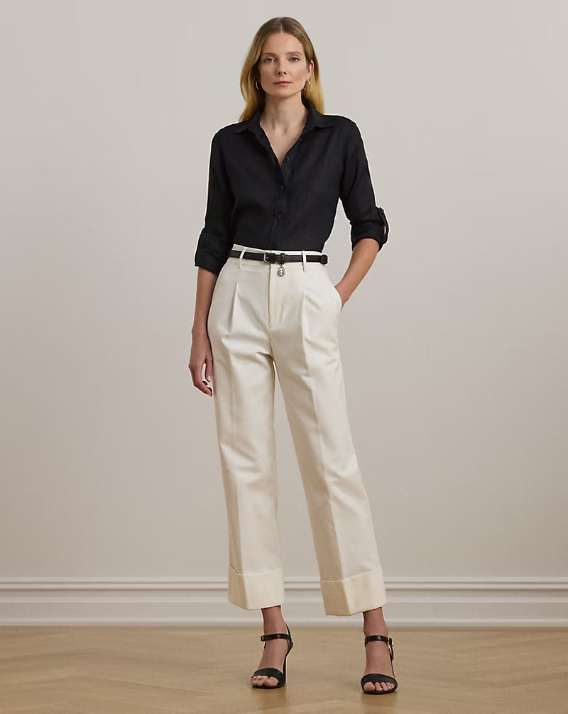Double-Faced Stretch Cotton Ankle Pant - - White