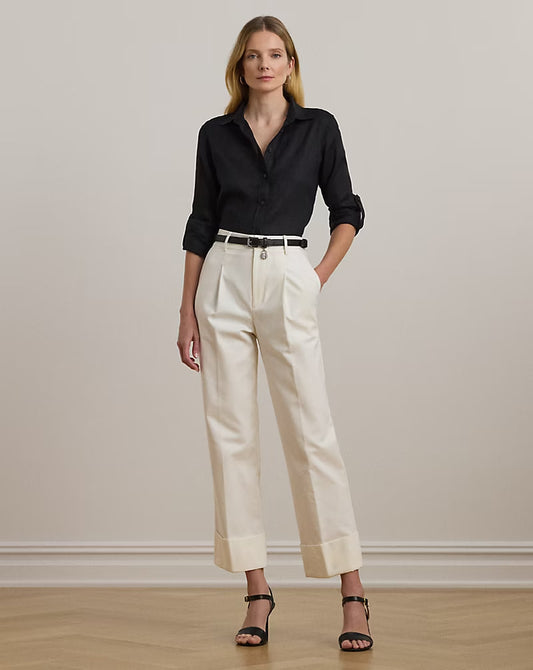 Double-Faced Stretch Cotton Ankle Pant - - White
