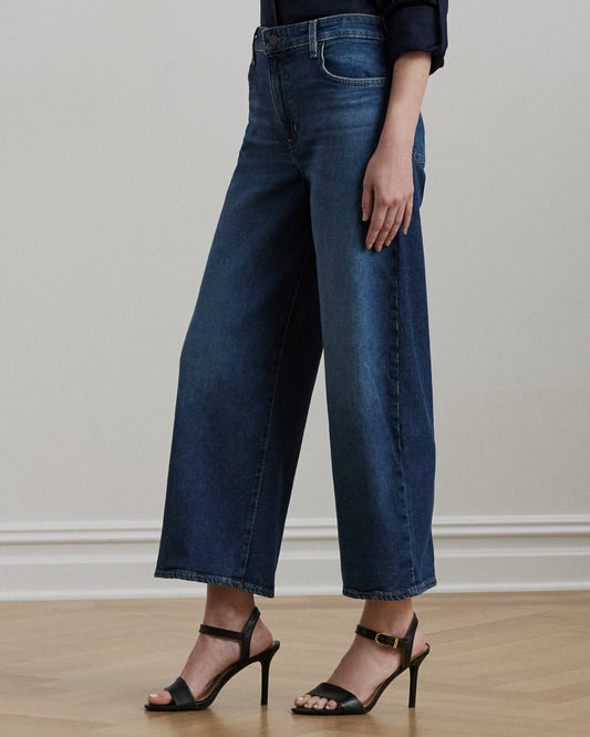 High-Rise Wide-Leg Cropped Jean - - Ocean Blue