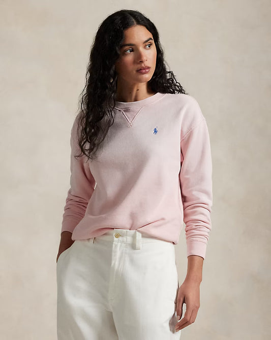Lightweight Fleece Crewneck Pullover - - Pink