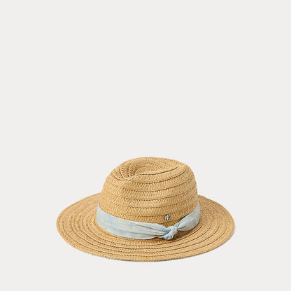 Paisley-Band Straw Fedora - - surrey tan