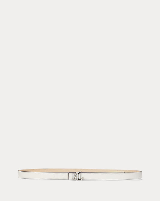 Logo Reversible Leather Skinny Belt - - White