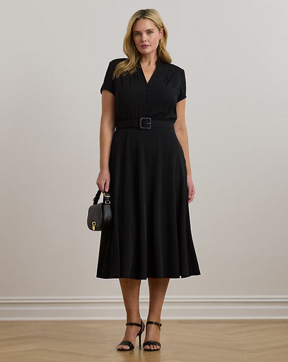 Raffia-Buckle Belted Georgette Dress - -