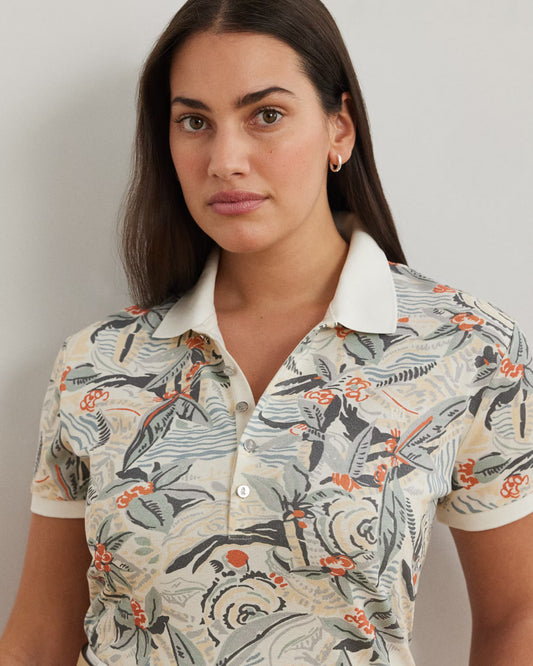 Print Stretch Piqué Polo Shirt - - Floral