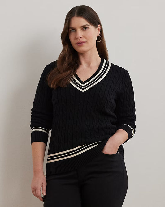 Cable-Knit Cotton Cricket Sweater - - Black