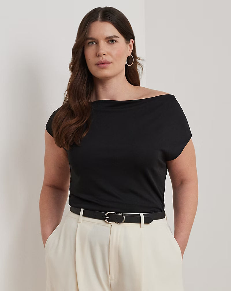 Jersey Asymmetrical Off-the-Shoulder Top - - Black