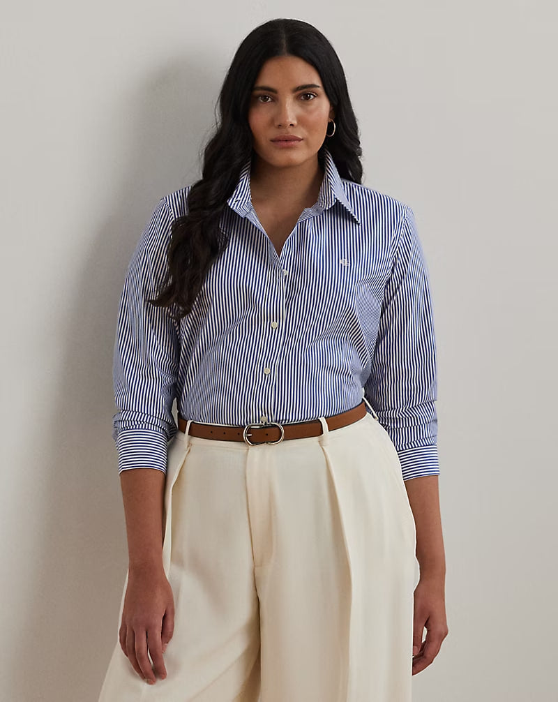 Striped Easy Care Cotton Shirt - - Blue