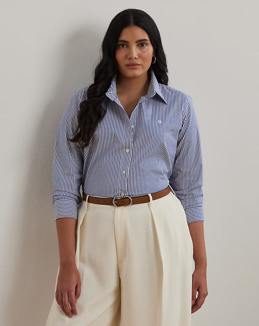 Striped Easy Care Cotton Shirt - - Blue
