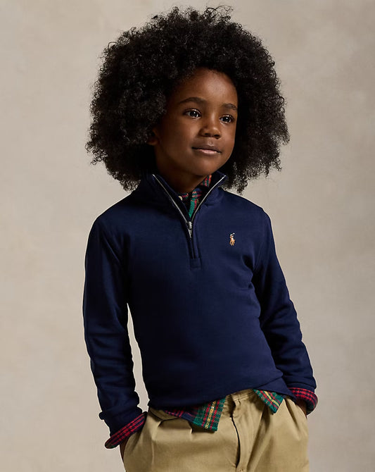 Cotton Interlock Quarter-Zip Pullover - - Navy