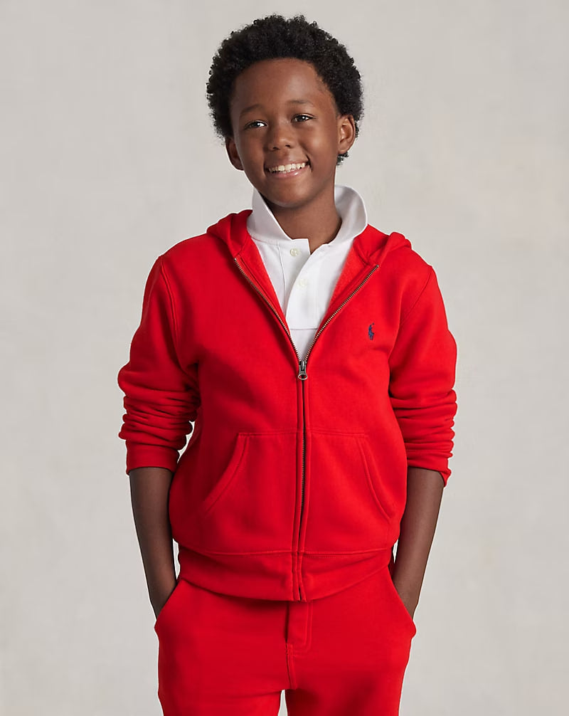 Cotton-Blend Fleece Hoodie - - Red