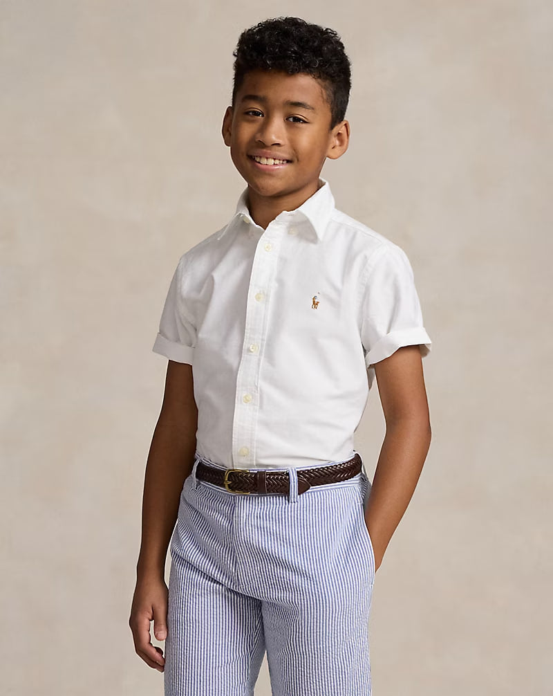 Cotton Oxford Short-Sleeve Shirt 8- 20 - - White
