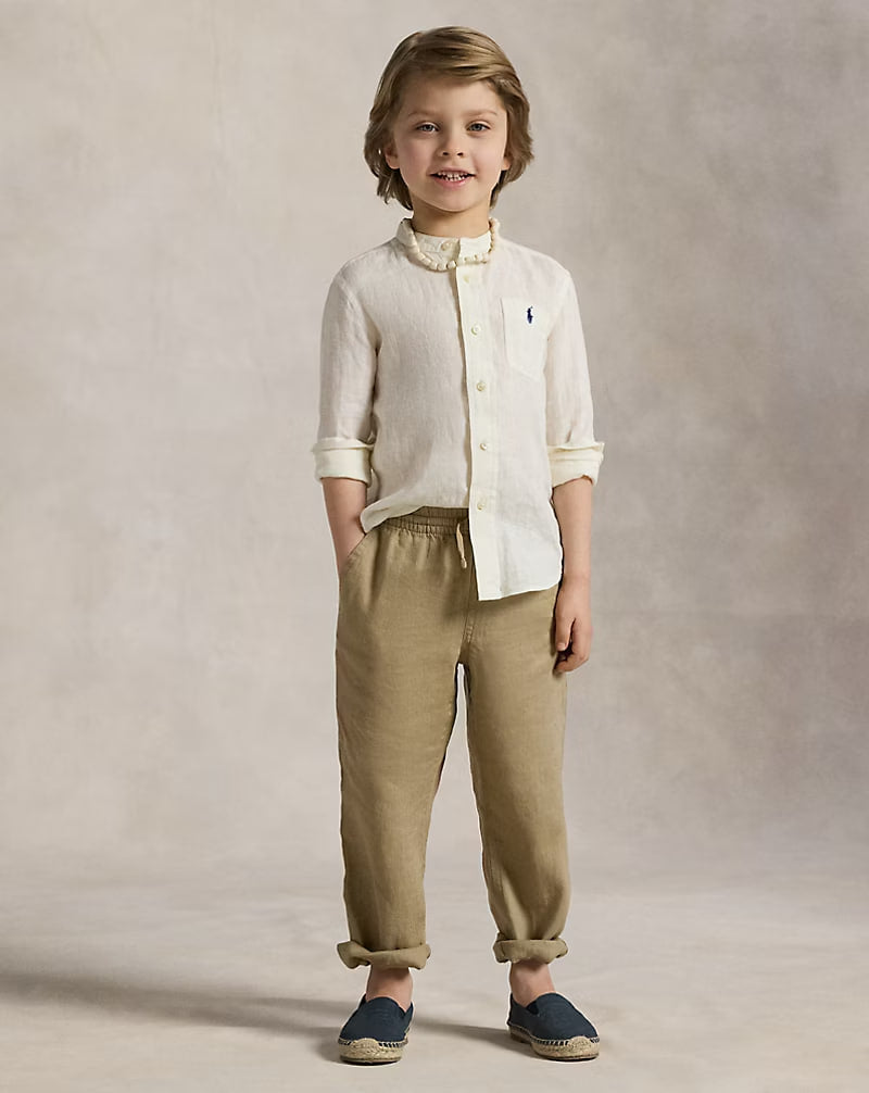 Linen Drawstring Pant 2-7 - - surrey tan