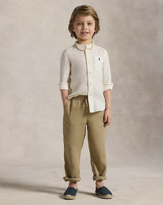 Linen Drawstring Pant 2-7 - - surrey tan