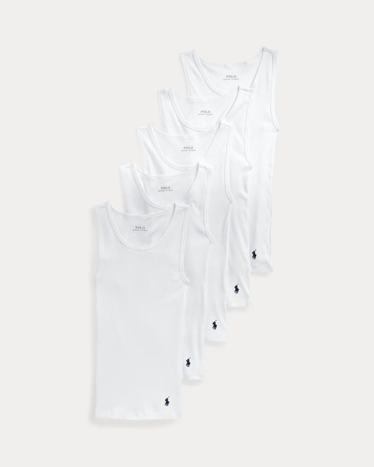 Ribbed Stretch Cotton Tank 5-Pack 8-20 - - White