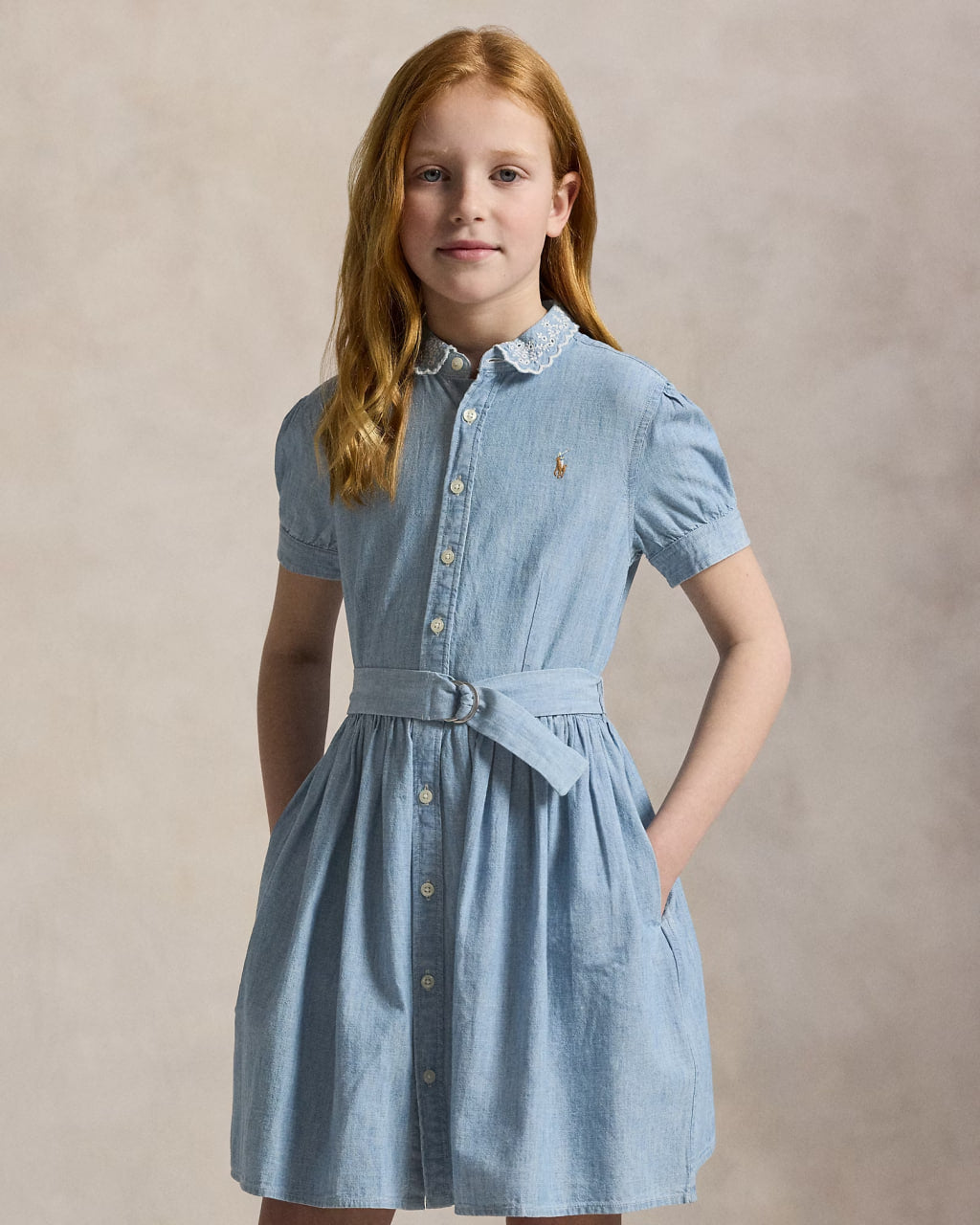 Belted Indigo Chambray Shirtdress 7-16 - -