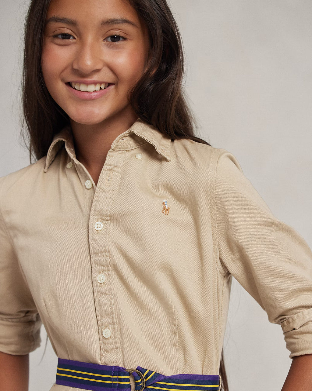 Belted Cotton Chino Shirtdress 7-16 - - khaki