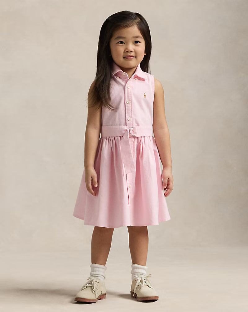 Belted Cotton Oxford Shirtdress 2-6 - - Pink