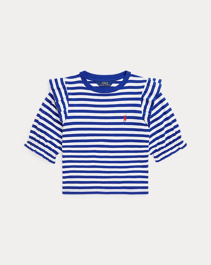 Striped Ruffled Cotton-Modal Top 7-16 - - Striped
