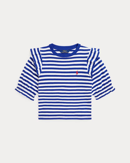 Striped Ruffled Cotton-Modal Top 7-16 - - Striped