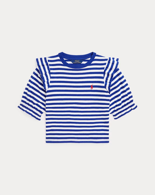 Striped Ruffled Cotton-Modal Top 7-16 - - Striped