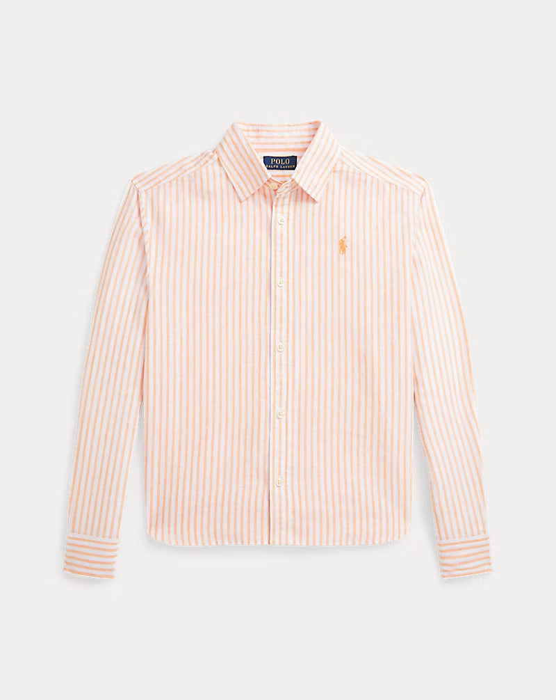 Striped Linen-Cotton Boxy Shirt 7-16 girls - - Orange
