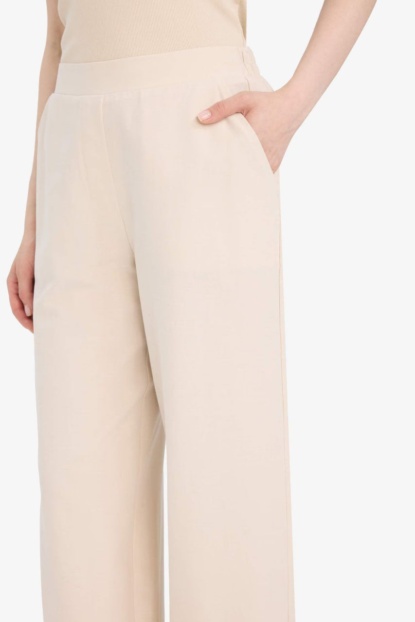 Linen Blend Wide Leg Trousers - -